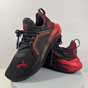 Puma Boys Sneakers Athletic Running Shoes Black Red Mesh Lace Up US 4